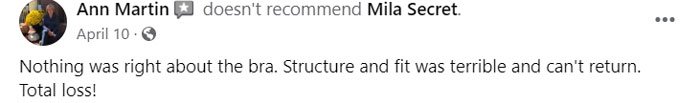 Mila Secret Bra Reviews on Facebook