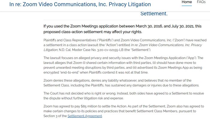 zoom video settlement